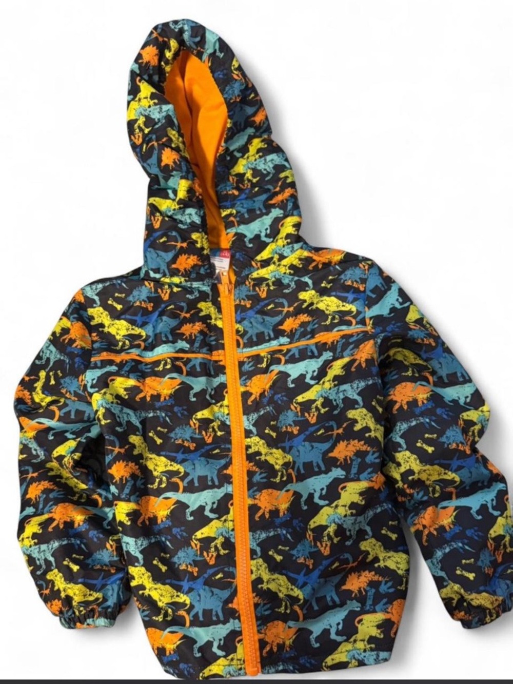 Lily & Dan Kids Jacket with Orange, Blue & Yellow Dino Print